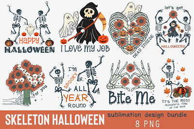 Skeleton Halloween Sublimation Design Bundle creepy