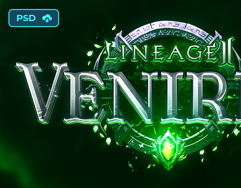 [PSD] Lineage2 Mmorpg Game Logo Template - Venire2 💚🔥 design download fantasy game game art l2 la2 lineage 2 logo logo template metin2 mmorpg private server psd template