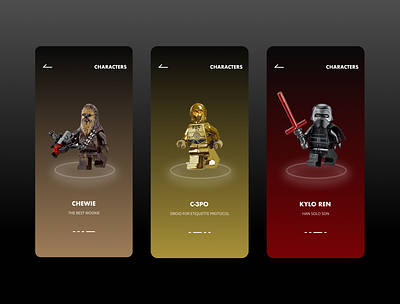 Lego UI exploration app design character colors dark dark mode lego sci fi star wars ui