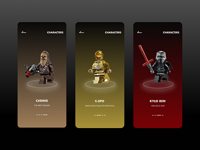 Lego UI exploration app design character colors dark dark mode lego sci fi star wars ui