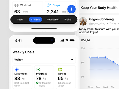 SmartFit - Workout Tracker app activity tracker apps card feed page fitness apps goals track habit health mobile product design social media feed tracker sports apps sports tracker apps statistic steps tracker apps training ui wellness workout
