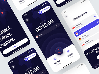 VPN Mobile App app connection internet location mobile mobile vpn network privacy private proxy security server ui ui design uiux virtual private network vpn