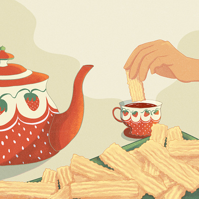 Tea&Biscuits afternoon biscuits breakfast childrens books clip studio paint cookies design digital art food graphic design hand home illustration pot strawberry tea teapot teatime vintage warm