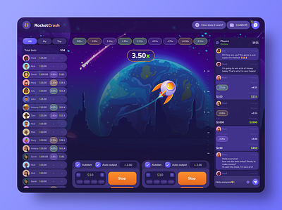 Cosmo Bet - Rocket Crash (Full screen) app design bet betting casino crash game figma gambling game design game interface jackpot online casino plinko product design space style ui uiux