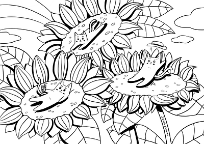 Cat Themed Coloring Pages Illustrations adult coloring book adult coloring pages coloring book coloring pages design for kids graphic design hand drawn illustration kids activity kids coloring book kids drawing line work