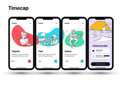 Timecap app branding colorful design graphic design illustration logo mobile modern onboarding paywall product design simple ui user experience ux walk through