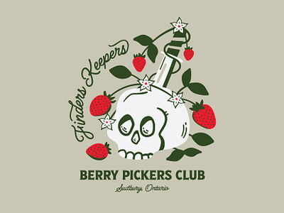 Finders Keepers Berry Pickers Club - Knife Skull badge berries berry picking design finders keepers graphic design illustration ka bar knife shirt skull strawberries strawberry t shirt vector