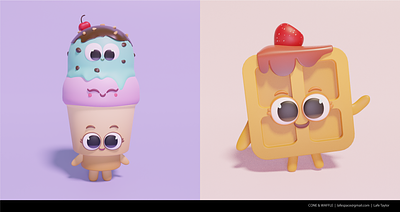 3D Cone & Waffle 3d character cute food lafespaceart