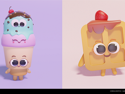 3D Cone & Waffle 3d character cute food lafespaceart