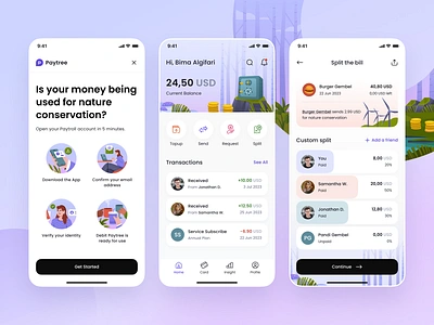 Nature Finance Mobile App Design app application bima clean design finance header home illustration minimalist nature people request sent splash split topup transaction wallet wind turbine