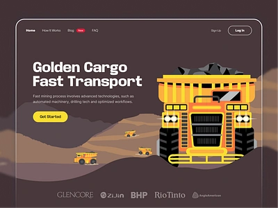 GoldGo Gold Mining Landing Page ✨ advantage benefit branding diamond excavator gold illustration investment landing page mining money precious profit transportation truck ui ux design web web design website