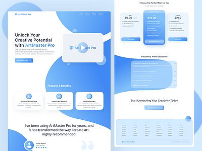 ArtMaster Pro - Landing Page app design branding clean design glassmorphism illustration landing page landing page design mobile app modern paint saas software ui ui design uiux design user experience user interface ux web design