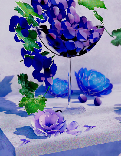 Grape Wine Glass 3d 3d illustration animation b3d blender blenderrender deep paint flower grape greasepencil leaf rose wine glass