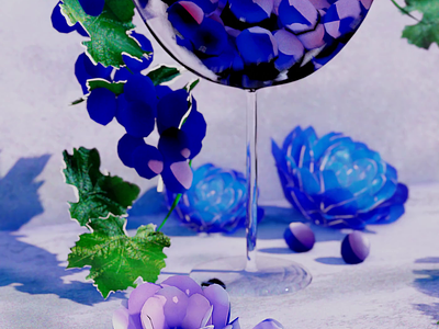 Grape Wine Glass 3d 3d illustration animation b3d blender blenderrender deep paint flower grape greasepencil leaf rose wine glass