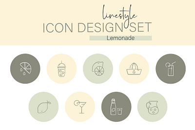 Linestyle Icon Design Set Lemonade beverage