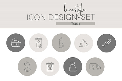 Linestyle Icon Design Set Trash container