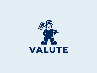 Valute building character construction logo logotype man minimalism sledgehammer
