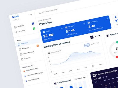 Dash - Overview (Dashboard) branding card dashboard graph mobile overview table task management uidesign user inteface userexperience web webdesign website