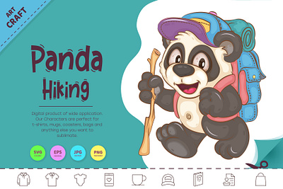 Cartoon Panda Hiking. cartoon