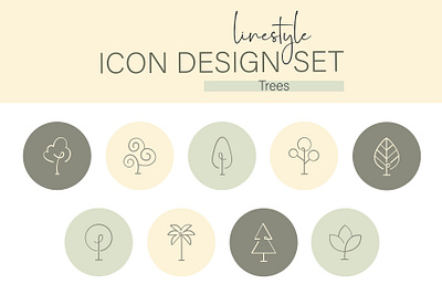 Linestyle Icon Design Set Trees summer