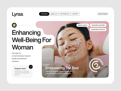 Lyraa- Women's Health & Wellness Landing Page branding creative design magazine minimal modern ui web design