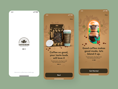 Coffee Shop Mobile App (Onboarding) app beans clean coffee coffee cup design ios menu minimal mobile app onboarding product splashscreen ui ux