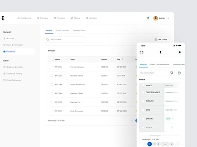 Shiply Cargo Shipping SaaS -Invoices analytics bill cargo dashboard filllo freight invoice tracking logistics mobile responsive product design receipt saas shipment shipping tracking transportation uiux web app web design website