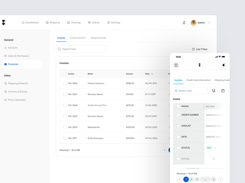 Shiply Cargo Shipping SaaS -Invoices analytics bill cargo dashboard filllo freight invoice tracking logistics mobile responsive product design receipt saas shipment shipping tracking transportation uiux web app web design website