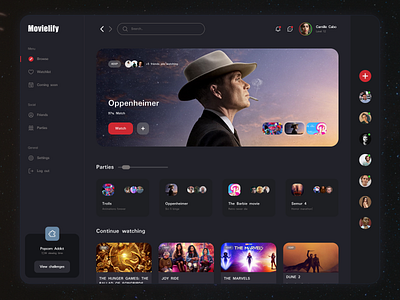 Movielify - Discover and Stream Movies Online app appdesign barbie design film gray illustration movie movie night oppenheimer product design red responsible series site ui