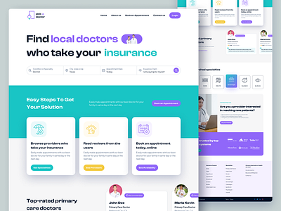 pick a doctor - Landing Page appointment business design doctor figma health healthcare insurance landing page patient schedule ui website design