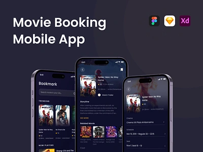 CineBook - Movie Booking Mobile App booking cinema dark ui mobile app mobile design movie movie book movies ui kit