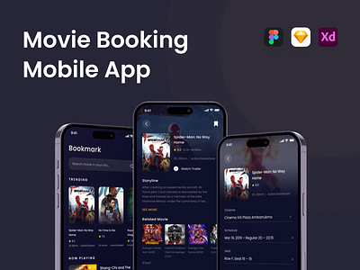 CineBook - Movie Booking Mobile App booking cinema dark ui mobile app mobile design movie movie book movies ui kit