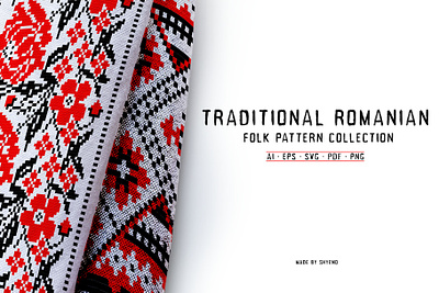 Traditional Romanian Folk Pattern - Collection art background fabric fashion design flower pattern illustration ornament pattern pattern design pattern making patterns print red romanian seamless seamless pattern surface design surface pattern textile vector