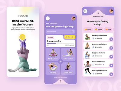 Yogmid - Meditation & Yoga App app design fitness illustration meditation mobileapp ui ux vector yoga