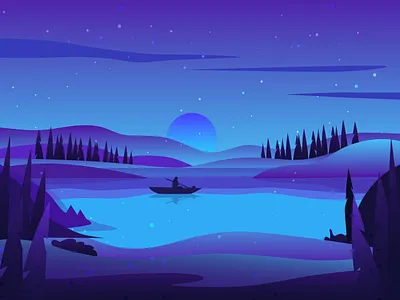 Relaxing Nature artwork beautiful scene evening hill illustration landscape light nature scenery sunset tree vector