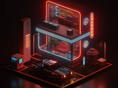 Ocean Shop 3d art bilding blender design illustration illustrator isometric modeling neon render web web design
