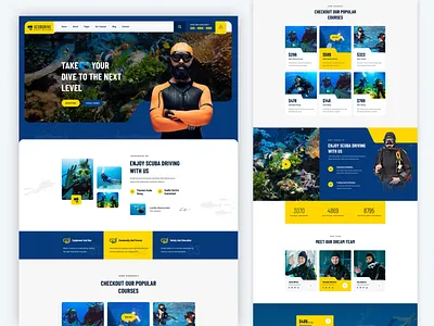 Scuba Diving School, Sea Adventure Figma Template branding clean design creative app design driving figma scuba sea ui ux
