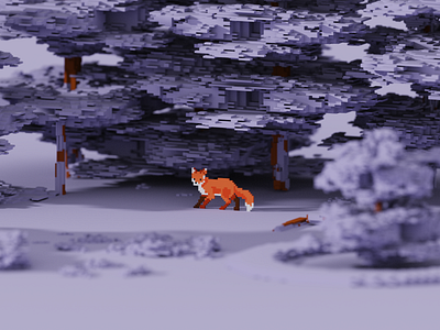 Fox in Winter Woods 3d fox illustration magicavoxel snow voxel voxelart winter woods