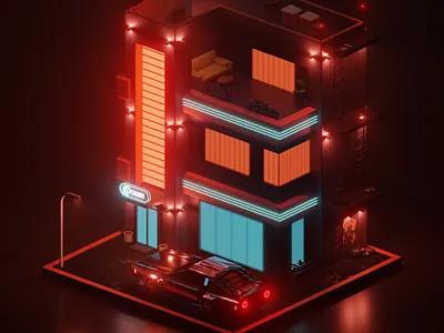 Ocean Hotel 3d 3dart art bilding design illustration illustrator isometric modeling neon render shop vector web web design