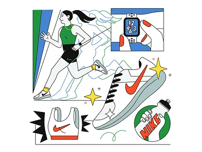 Nike Run applewatch character illustration editorial illustration justdoit line illustration nike nikeapp nikeillustration nikerun nikeshoe person running product illustration run running running shoe sport wear sportsillustration spot illustration water bottle