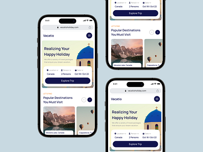 Vacatio - Travel Landing Page (Responsive Version) booking branding clean design destination holiday holiday trip landing page nature package responsive tour guide travel app traveling trip ui ux vacation visit web