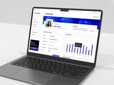 Creatibot - AI Copywriter Dashboard (Profile Page) ai ai tools analytic artificial intelligence biodata chart chatgpt component contact content generator copy ai copywriter dashboard generate text got 3 open ai product profile page saas word usage