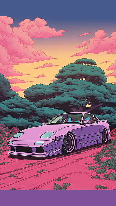 🌳🌸Nature's Joyride🚗💜 automotive art car art car illustration design digital art illustration japanese cars