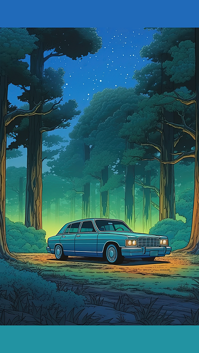 🌲Forest Nocturne🌃 automotive art car art car illustration design digital art illustration japanese cars