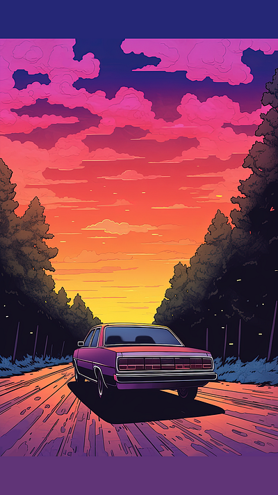 🌅Sunset Cruise🚗 automotive art car art car illustration design digital art illustration japanese cars