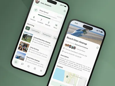 Green Squad: mobilizing volunteers for Eco activities 🌱 achievements and levels app rewards eco app ecology event app filter gamification green green activism location search of volunteers user analytics user profile user rewards user statistics volunteering volunteers app