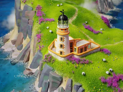 Neist Point Lighthouse 3d 3d art b3d blender c4d cartoon diorama environment illustration island isometric landscape lighthouse modeling nature neistpoint ocean render scotland travel