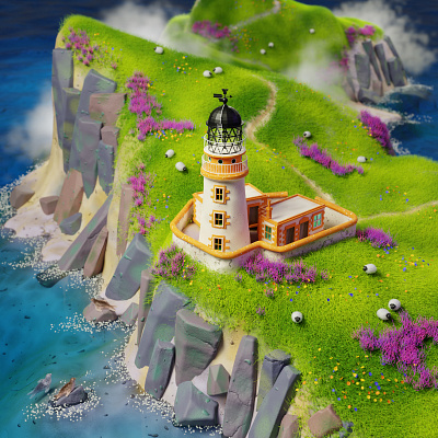 Neist Point Lighthouse 3d 3d art b3d blender c4d cartoon diorama environment illustration island isometric landscape lighthouse modeling nature neistpoint ocean render scotland travel