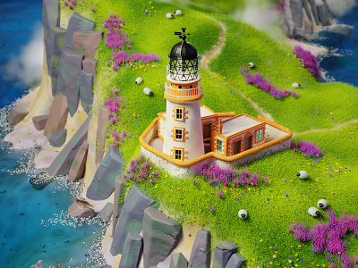 Neist Point Lighthouse 3d 3d art b3d blender c4d cartoon diorama environment illustration island isometric landscape lighthouse modeling nature neistpoint ocean render scotland travel