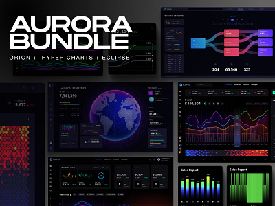 Aurora Bundle ✦ Orion + Eclipse + Hyper ✦ Save 30% aurora bundle chart charts dashboard dataviz design desktop development digital eclipse hunt illustration infographic orion product startup statistic tech template